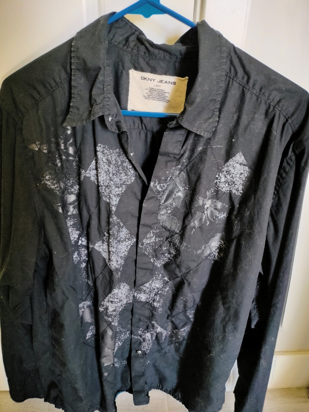 DKNY Black Lightweight Button-Front Shirt Jacket with Distressed Print - Picture 1 of 4